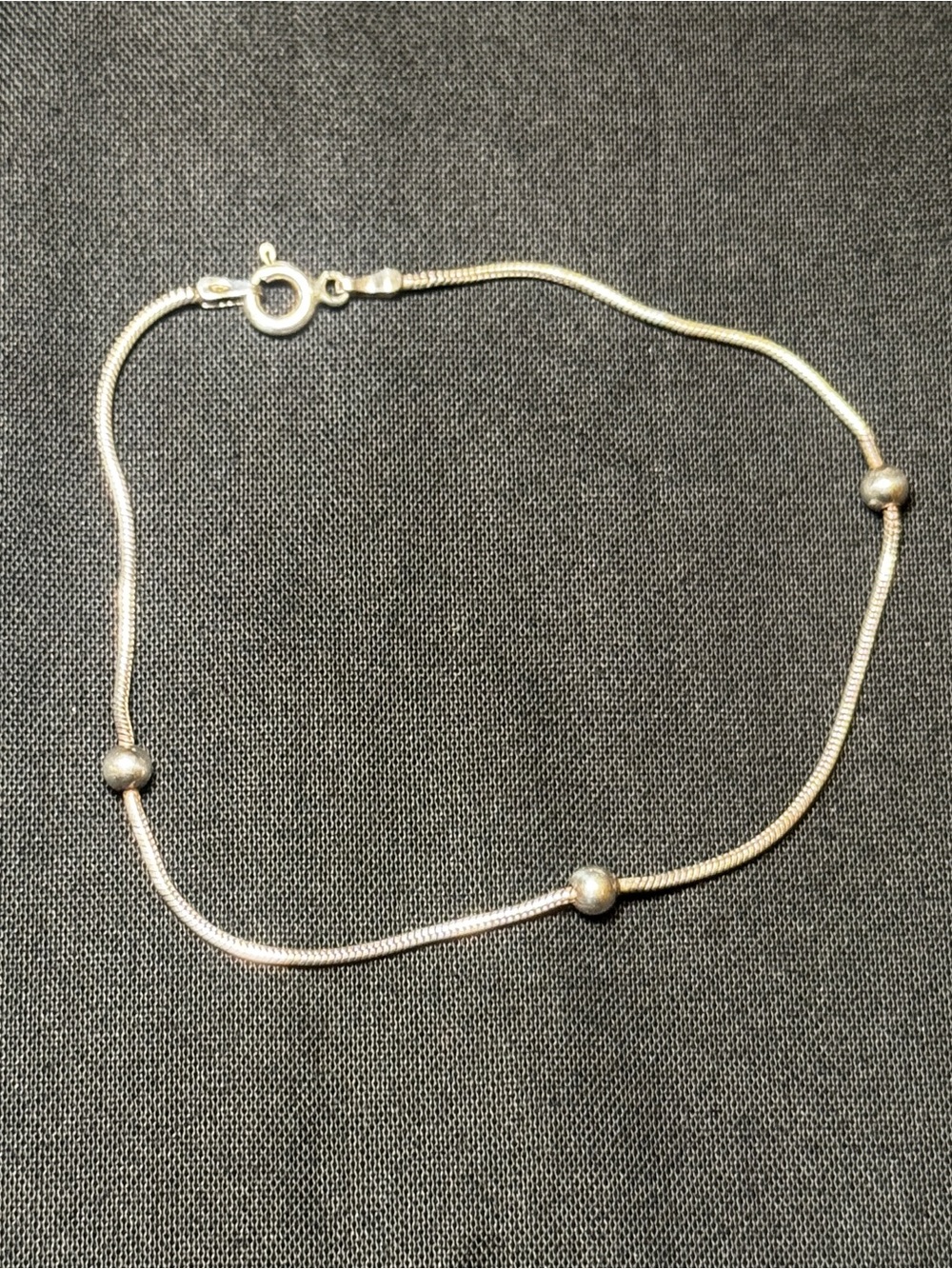 925 Sterling Silver Italy Snake Chain 8” Beaded Station Bracelet